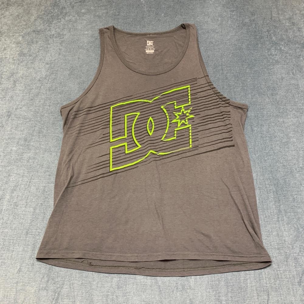 DC Shoes Tank Top Mens Large Gray Neon Green Logo Graphic Cotton Round Neck